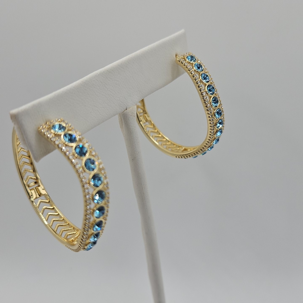 Elegant Gold and Blue Hoop Earrings